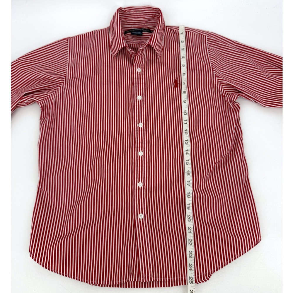 Ralph Lauren Sport Women's Red Striped Button Down Shirt Sz 14 Cotton - Picture 7 of 7